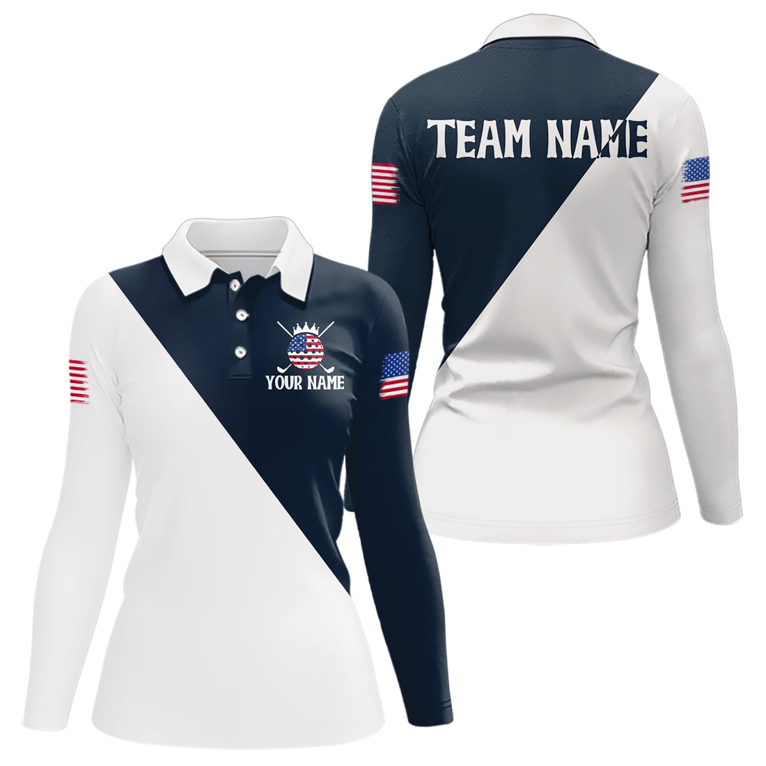 White and Blue Golf Polo Shirt Custom Patriotic Golf Shirts for Men Women Team MMG52