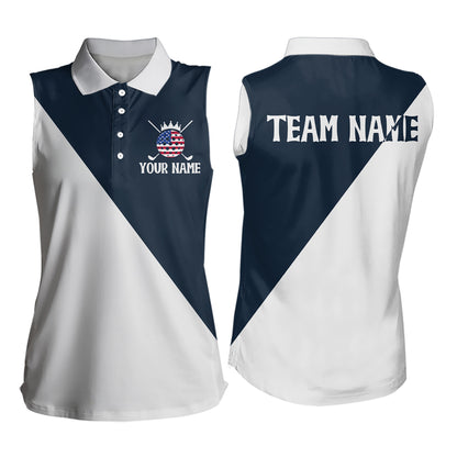 White and Blue Golf Polo Shirt Custom Patriotic Golf Shirts for Men Women Team MMG52