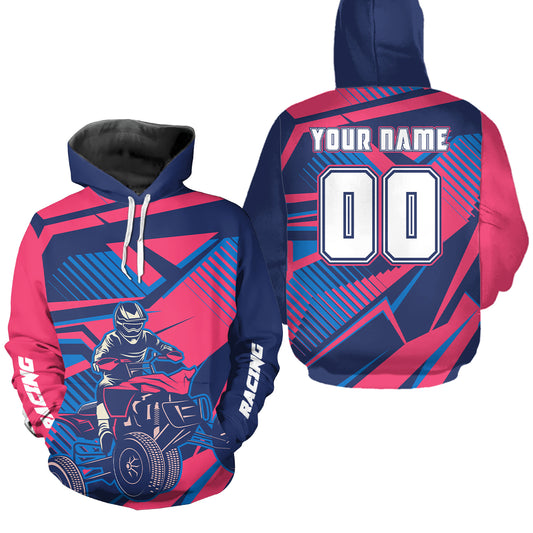 Custom Pink and Blue ATV Motocross Hoodie for Men Women Quad Shirt ATV Hoodie MHATV19