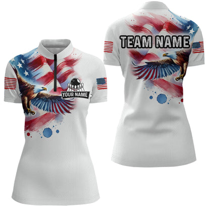 Patriotic Eagle Bowling Shirts American Flag Bowling Polo & 1/4 Shirt for Men Women MBL12
