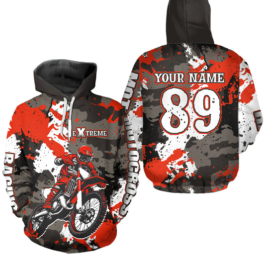 Camo Red Motocross Hoodie Men Women Dirt Bike Racing Hoodie Custom Riding Shirt MH164