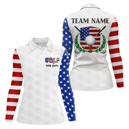 Custom Patriotic Golf Polo Shirt for Men Women Team US Flag Golf Shirts White MMG23
