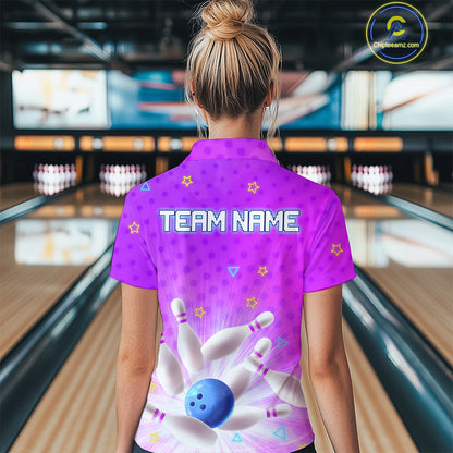 Purple Custom Bowling Shirts Men Women Team Bowling Jerseys Polo and Zip Shirt MBL163