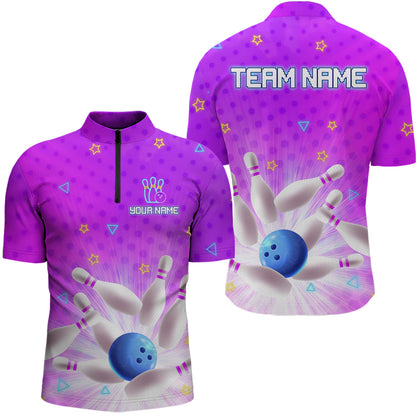Purple Custom Bowling Shirts Men Women Team Bowling Jerseys Polo and Zip Shirt MBL163