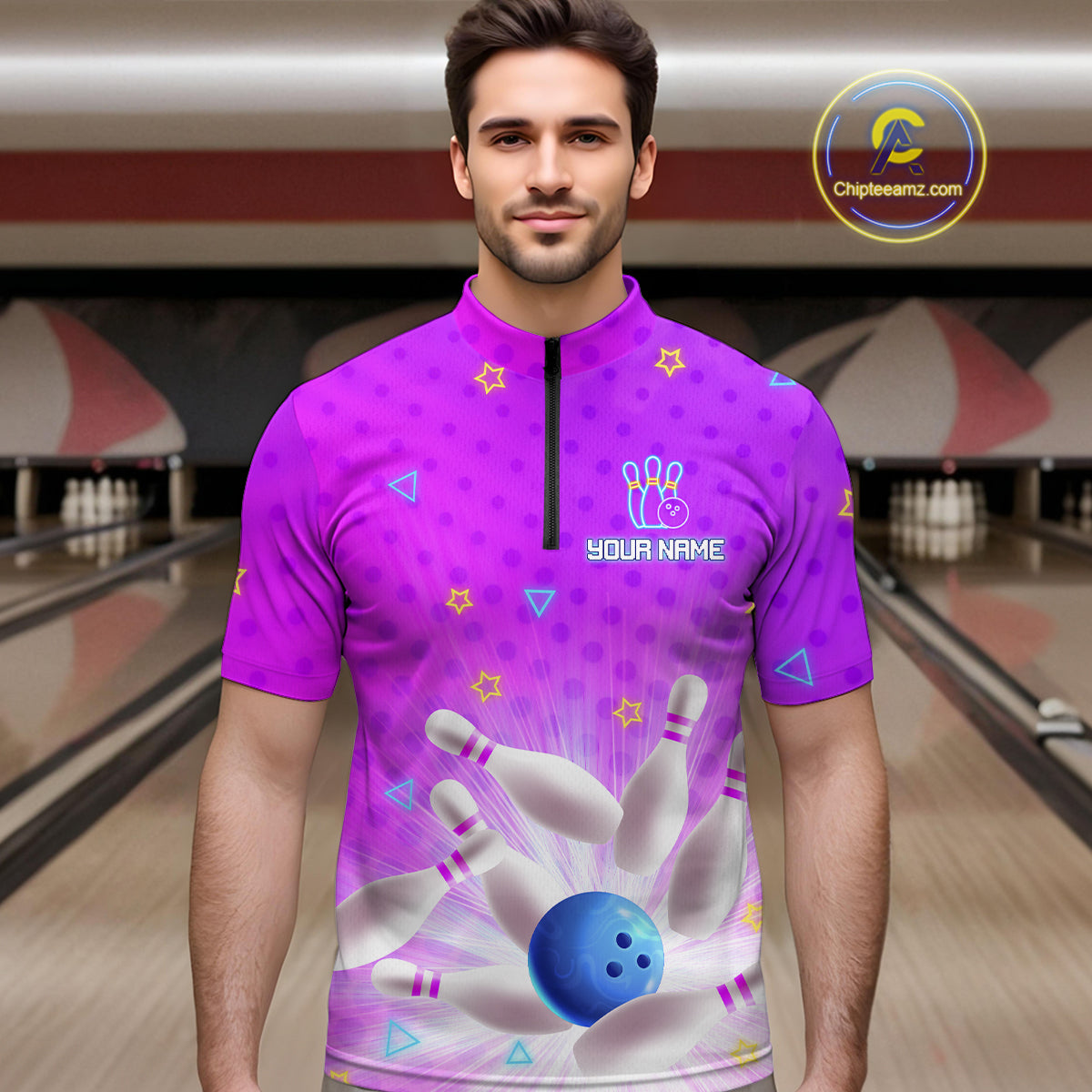 Purple Custom Bowling Shirts Men Women Team Bowling Jerseys Polo and Zip Shirt MBL163