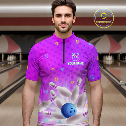 Purple Custom Bowling Shirts Men Women Team Bowling Jerseys Polo and Zip Shirt MBL163