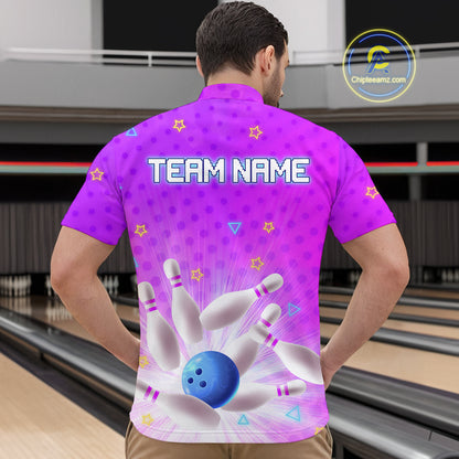 Purple Custom Bowling Shirts Men Women Team Bowling Jerseys Polo and Zip Shirt MBL163