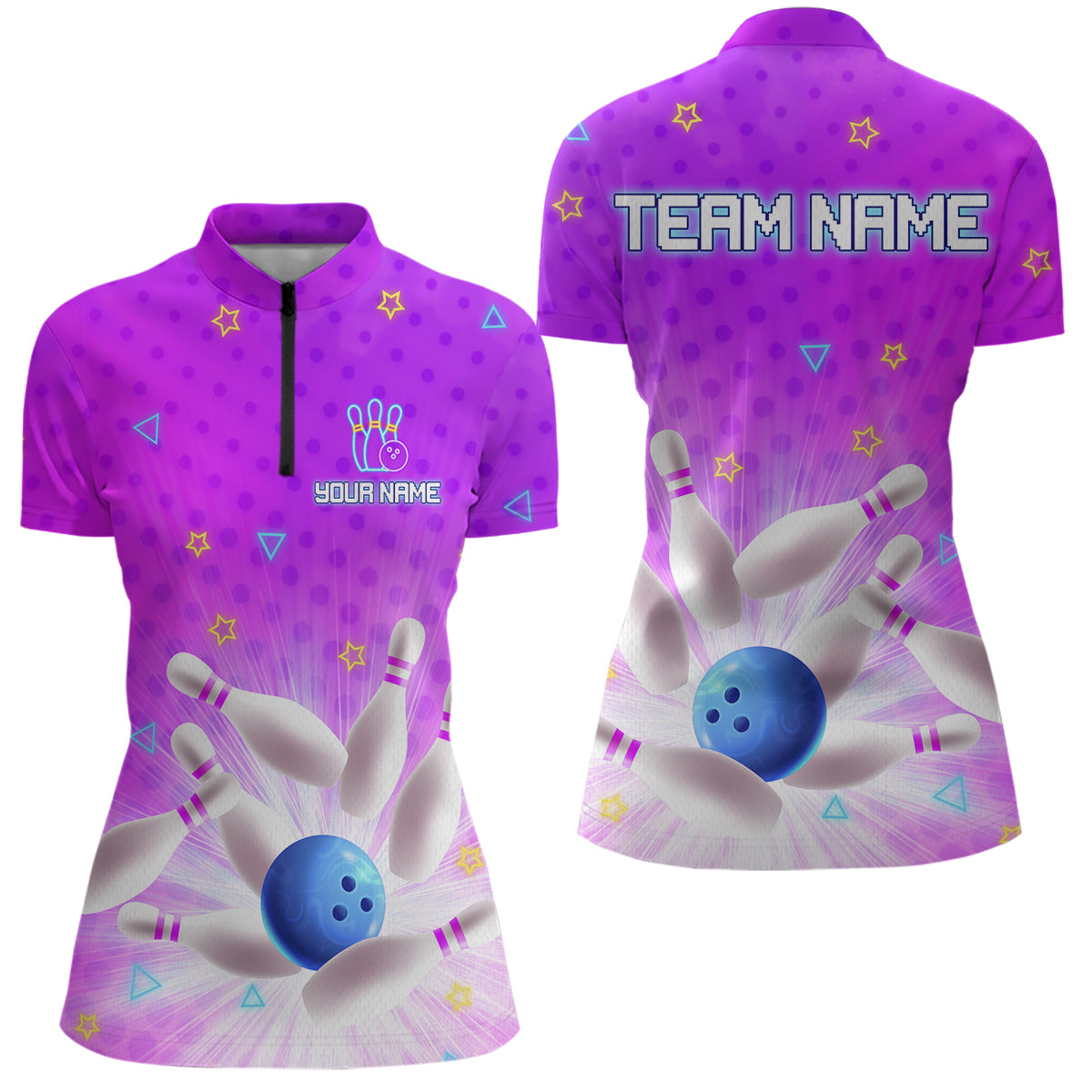 Purple Custom Bowling Shirts Men Women Team Bowling Jerseys Polo and Zip Shirt MBL163