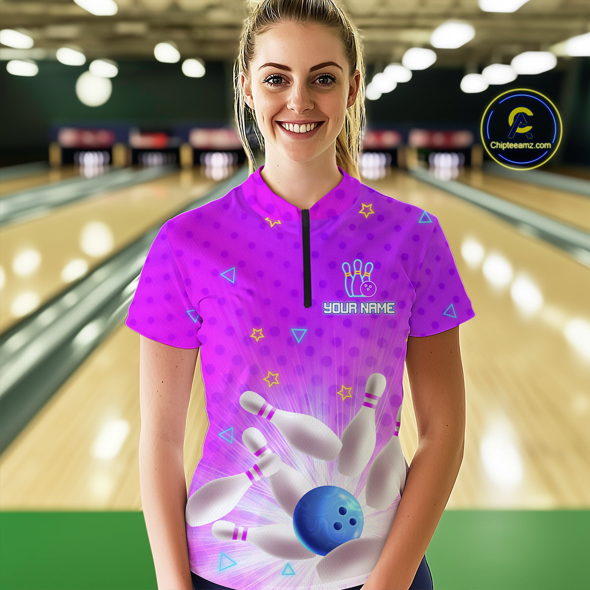 Purple Custom Bowling Shirts Men Women Team Bowling Jerseys Polo and Zip Shirt MBL163