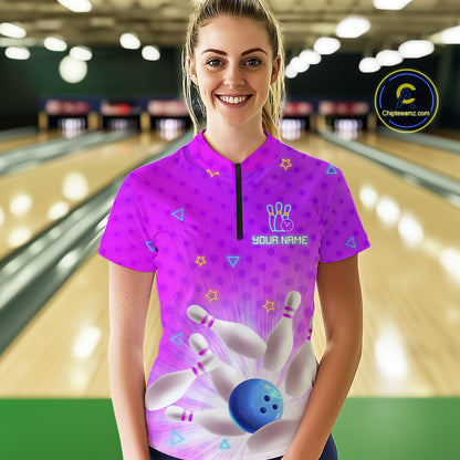 Purple Custom Bowling Shirts Men Women Team Bowling Jerseys Polo and Zip Shirt MBL163