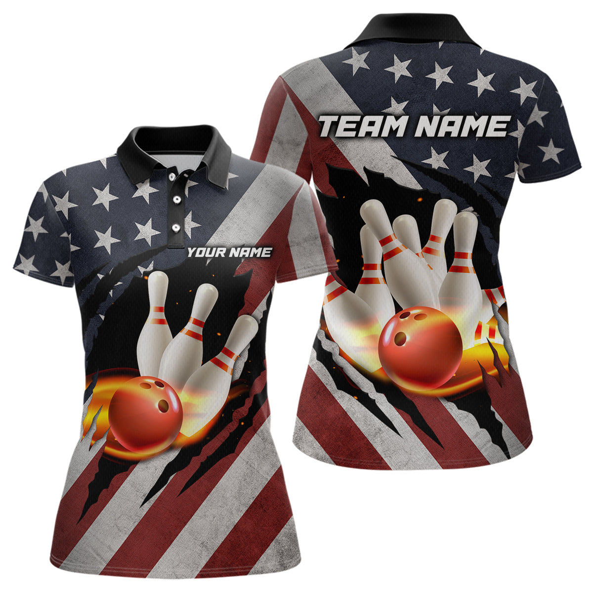 American Flag Bowling Shirt Fire Patriotic Bowling Shirts for Men Women Bowling Jersey MBL19
