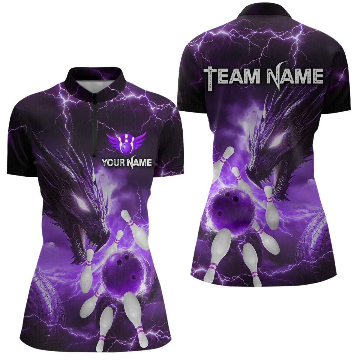 Custom Dragon Bowling Shirt Purple Thunder Bowling Jersey for Men Women Team MBL82