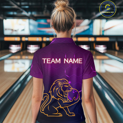 Neon Purple Lion Bowling Shirts for Men Women Team Bowling Jerseys Polo and Zip Shirt MBL165