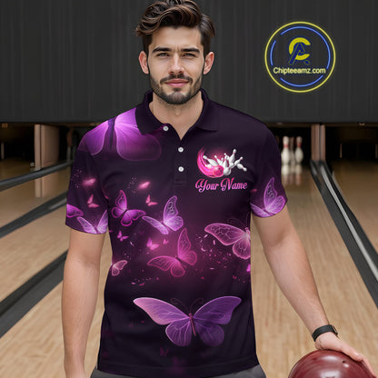 Purple Butterflies Bowling Shirts Men Women Team Bowling Jerseys Polo and Zip Shirt MBL166