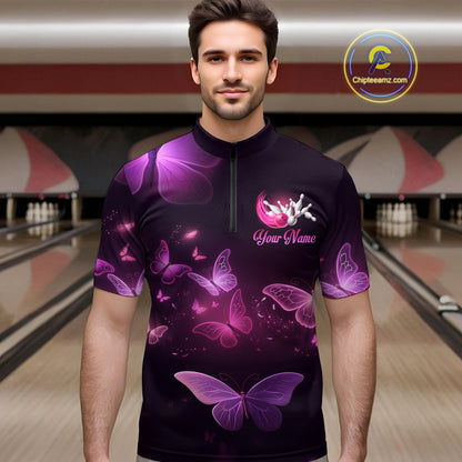 Purple Butterflies Bowling Shirts Men Women Team Bowling Jerseys Polo and Zip Shirt MBL166