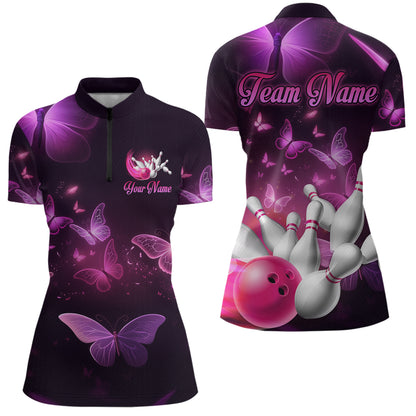 Purple Butterflies Bowling Shirts Men Women Team Bowling Jerseys Polo and Zip Shirt MBL166