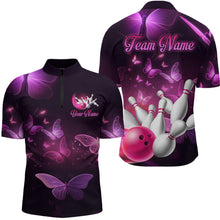 Load image into Gallery viewer, Purple Butterflies Bowling Shirts Men Women Team Bowling Jerseys Polo and Zip Shirt MBL166