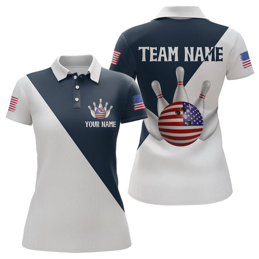 American Flag Bowling Shirts Blue&White Bowling Jersey for Men Women Bowling Jersey MBL34