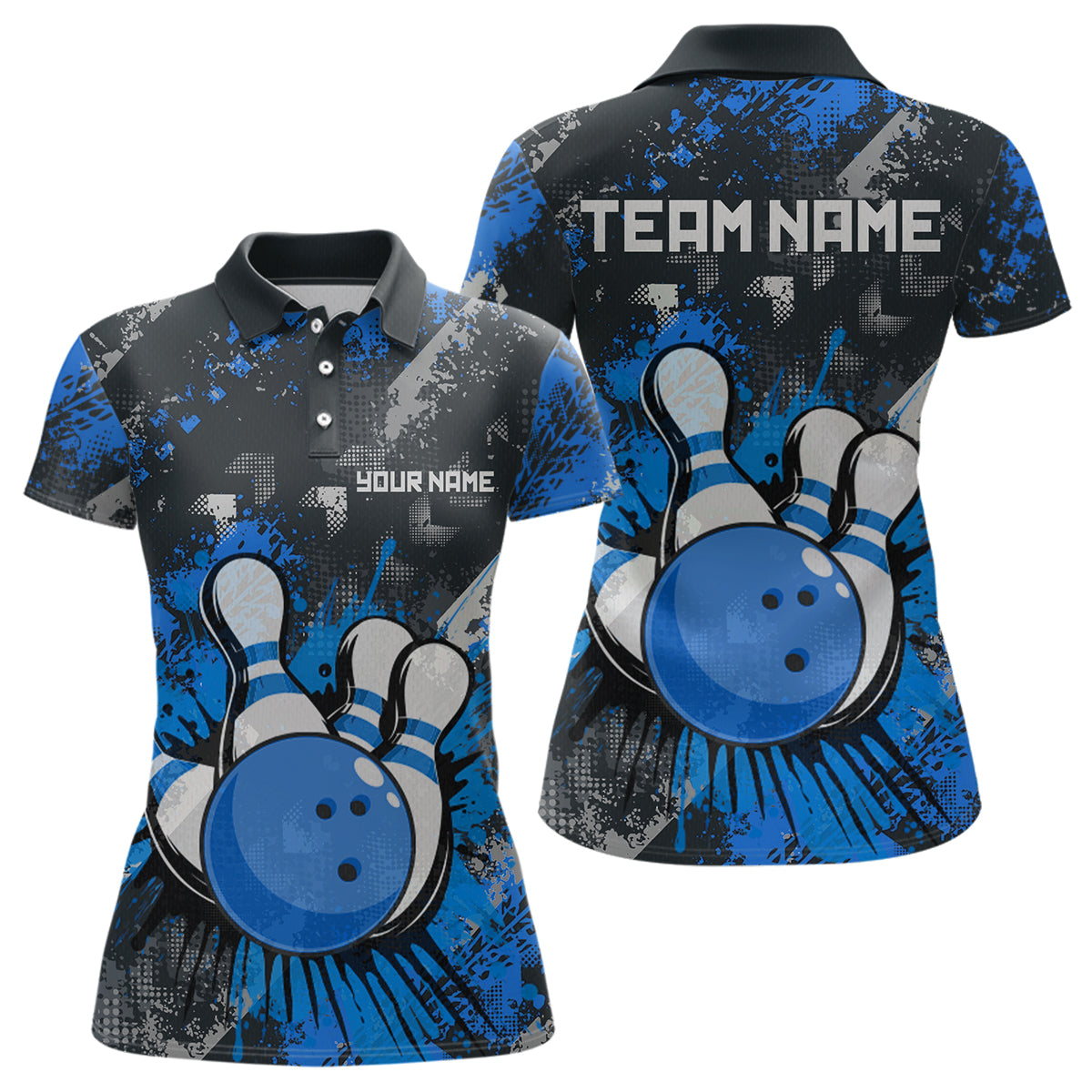Blue Watercolor Bowling Shirts for Women Men Custom Team Bowling Polo&1/4 Zip Shirt MBL110