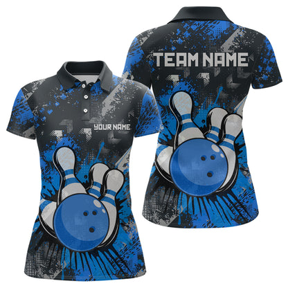 Blue Watercolor Bowling Shirts for Women Men Custom Team Bowling Polo&1/4 Zip Shirt MBL110