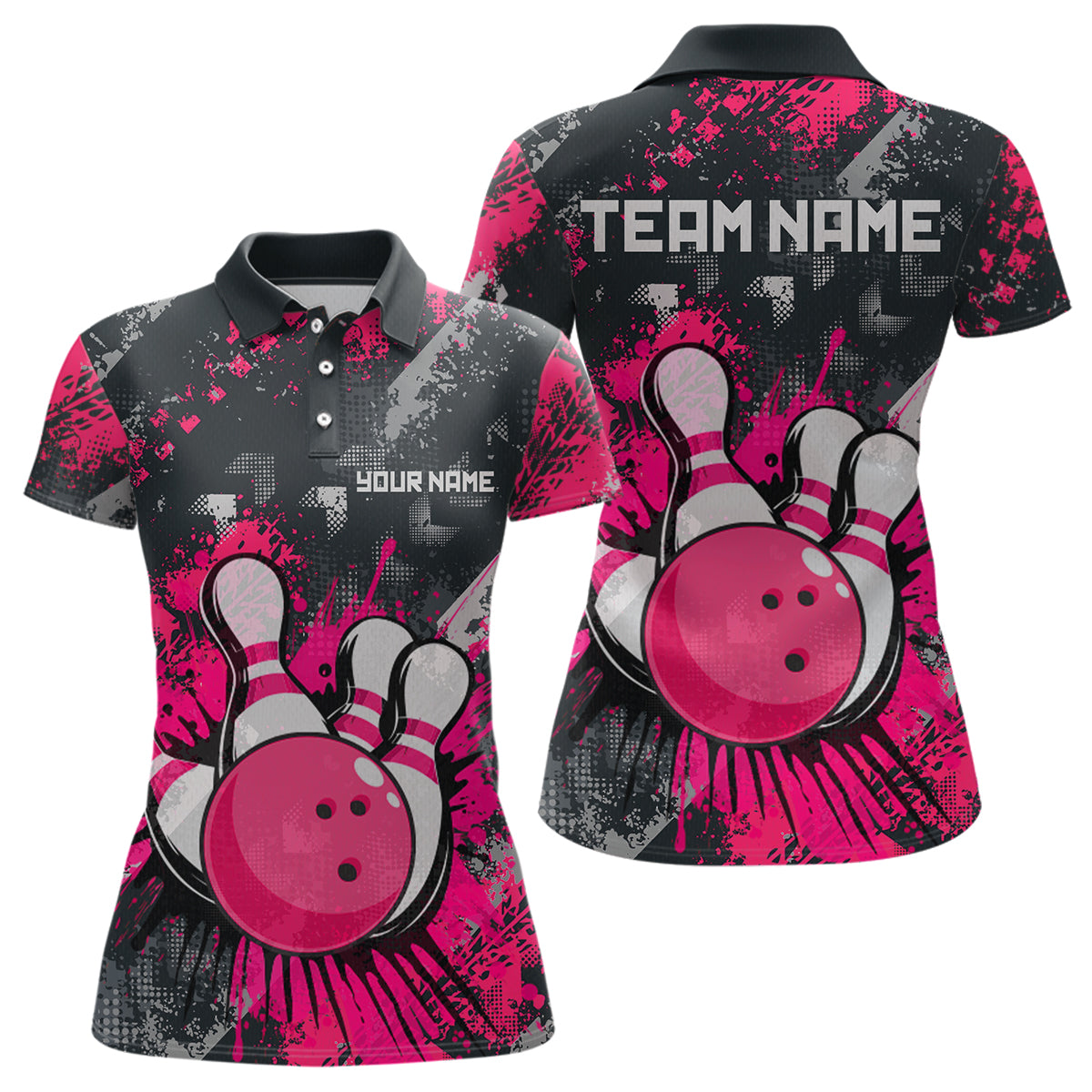 Pink Watercolor Bowling Shirts for Women Men Custom Team Bowling Polo&1/4 Zip Shirt MBL110