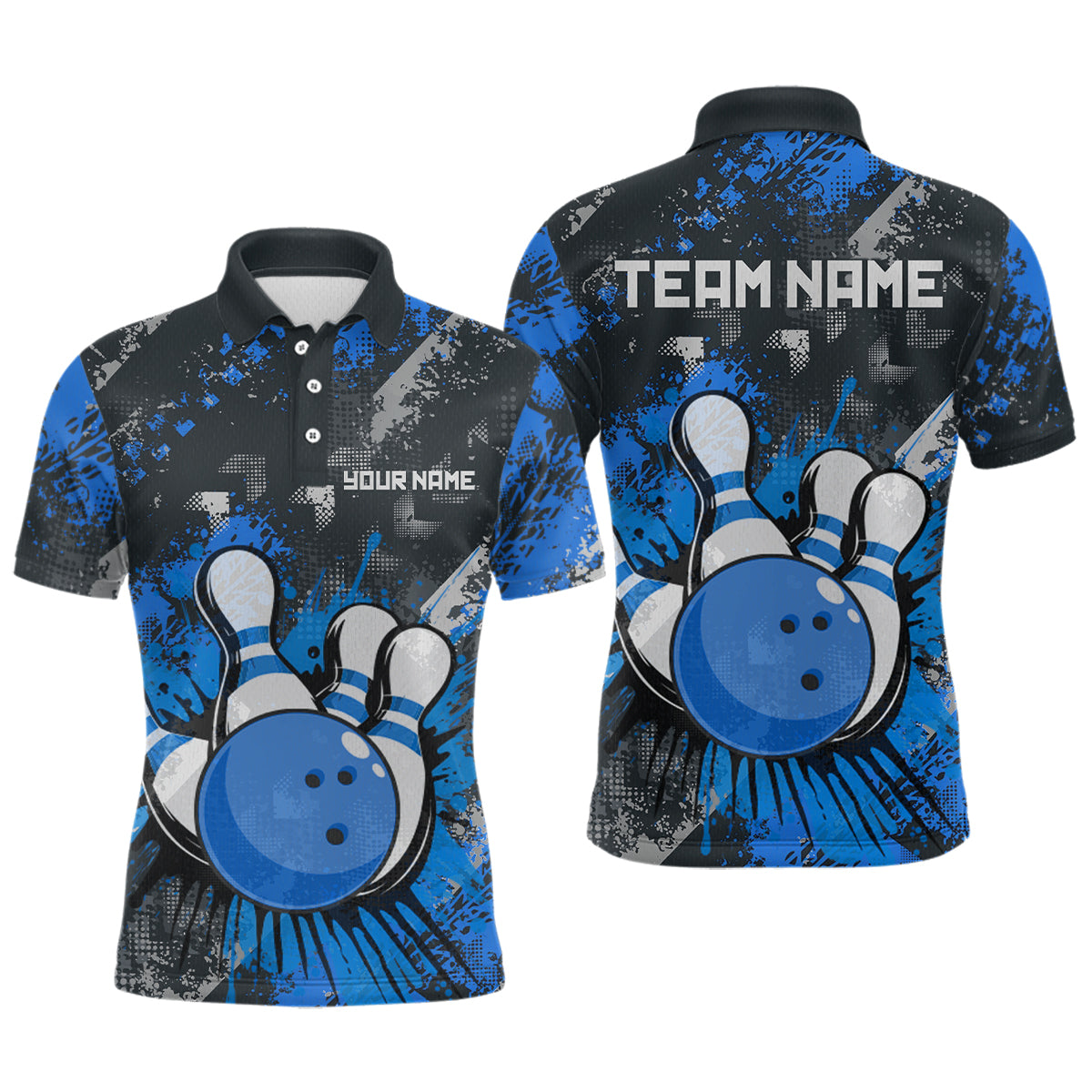Blue Watercolor Bowling Shirts for Women Men Custom Team Bowling Polo&1/4 Zip Shirt MBL110