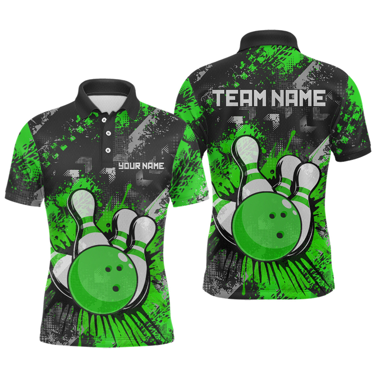 Green Watercolor Bowling Shirts for Women Men Custom Team Bowling Polo&1/4 Zip Shirt MBL110