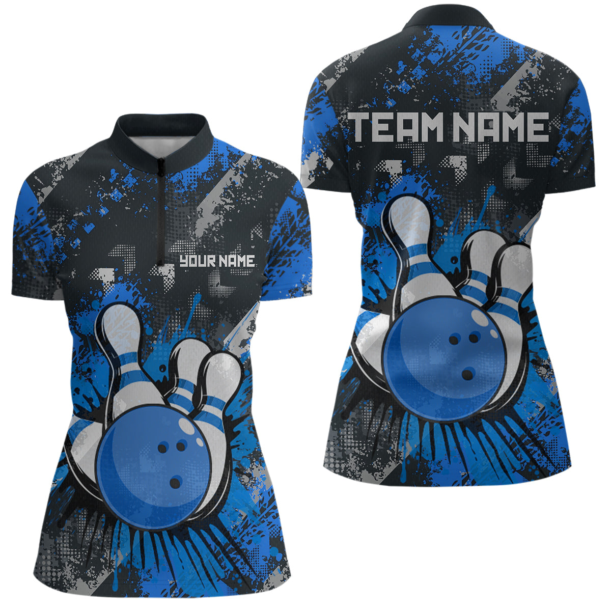 Blue Watercolor Bowling Shirts for Women Men Custom Team Bowling Polo&1/4 Zip Shirt MBL110