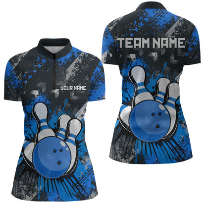 Blue Watercolor Bowling Shirts for Women Men Custom Team Bowling Polo&1/4 Zip Shirt MBL110