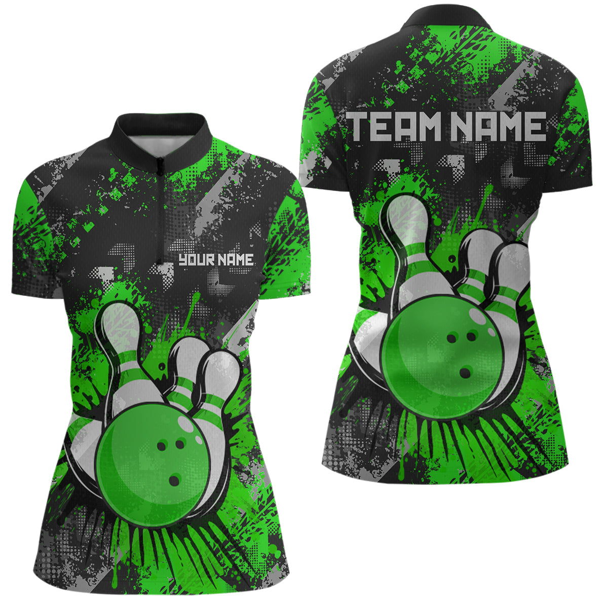 Green Watercolor Bowling Shirts for Women Men Custom Team Bowling Polo&1/4 Zip Shirt MBL110