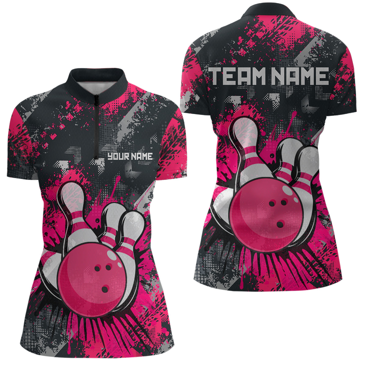 Pink Watercolor Bowling Shirts for Women Men Custom Team Bowling Polo&1/4 Zip Shirt MBL110