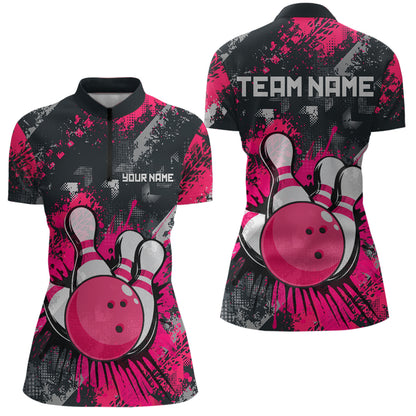 Pink Watercolor Bowling Shirts for Women Men Custom Team Bowling Polo&1/4 Zip Shirt MBL110