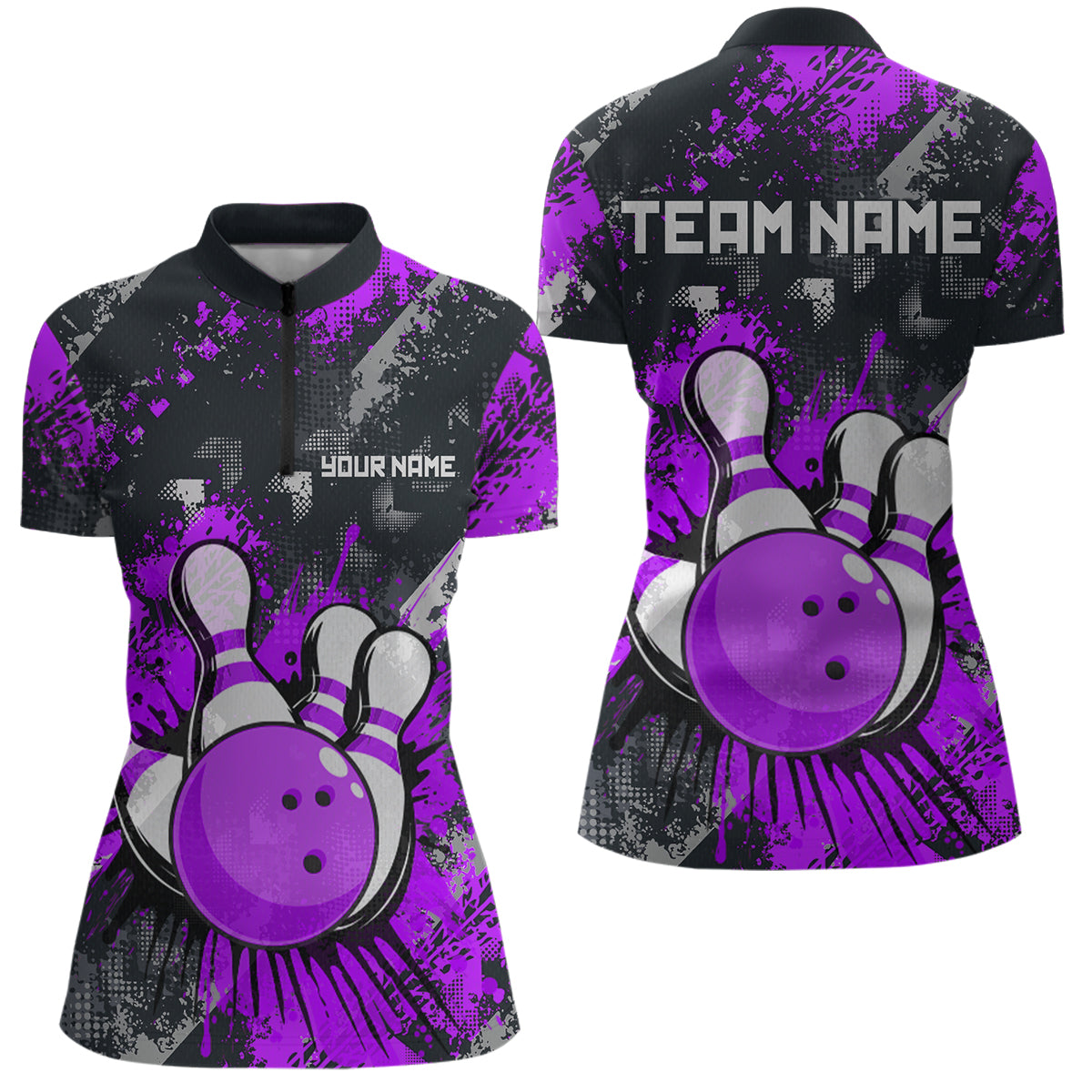 Purple Watercolor Bowling Shirts for Women Men Custom Team Bowling Polo&1/4 Zip Shirt MBL110