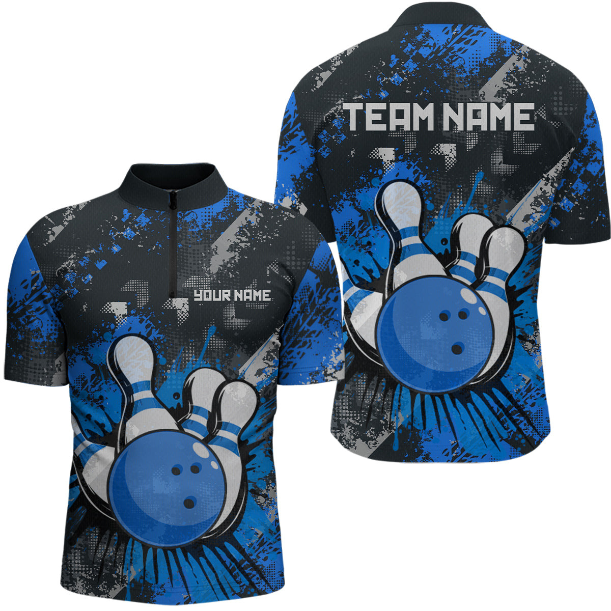 Blue Watercolor Bowling Shirts for Women Men Custom Team Bowling Polo&1/4 Zip Shirt MBL110