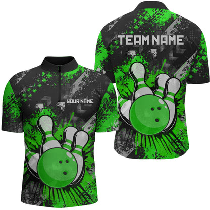 Green Watercolor Bowling Shirts for Women Men Custom Team Bowling Polo&1/4 Zip Shirt MBL110
