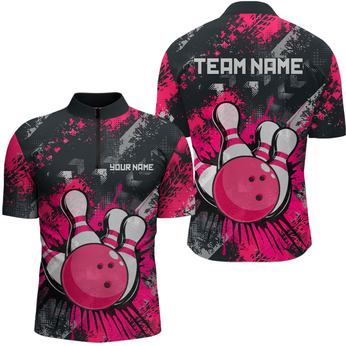 Pink Watercolor Bowling Shirts for Women Men Custom Team Bowling Polo&1/4 Zip Shirt MBL110