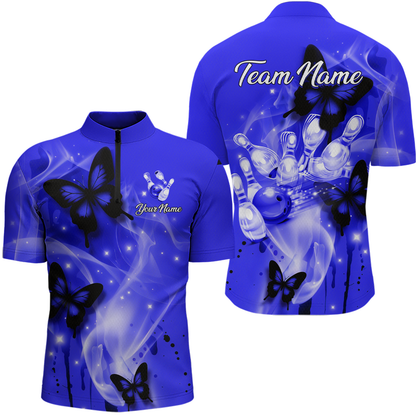 Custom Navy Blue Butterflies Bowling Shirts for Men Women Team MBL120