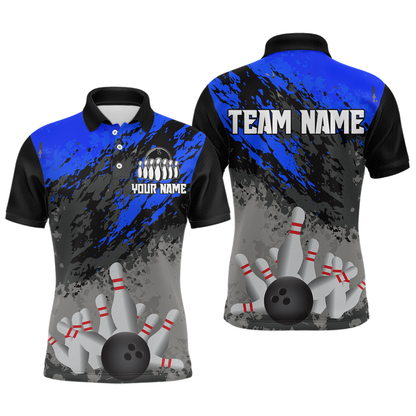 Custom Blue Bowling Shirt forMen Women Team Bowling Jersey Bowling Polo & 1/4 Zip Shirt MBL40