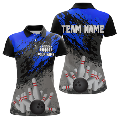 Custom Blue Bowling Shirt forMen Women Team Bowling Jersey Bowling Polo & 1/4 Zip Shirt MBL40