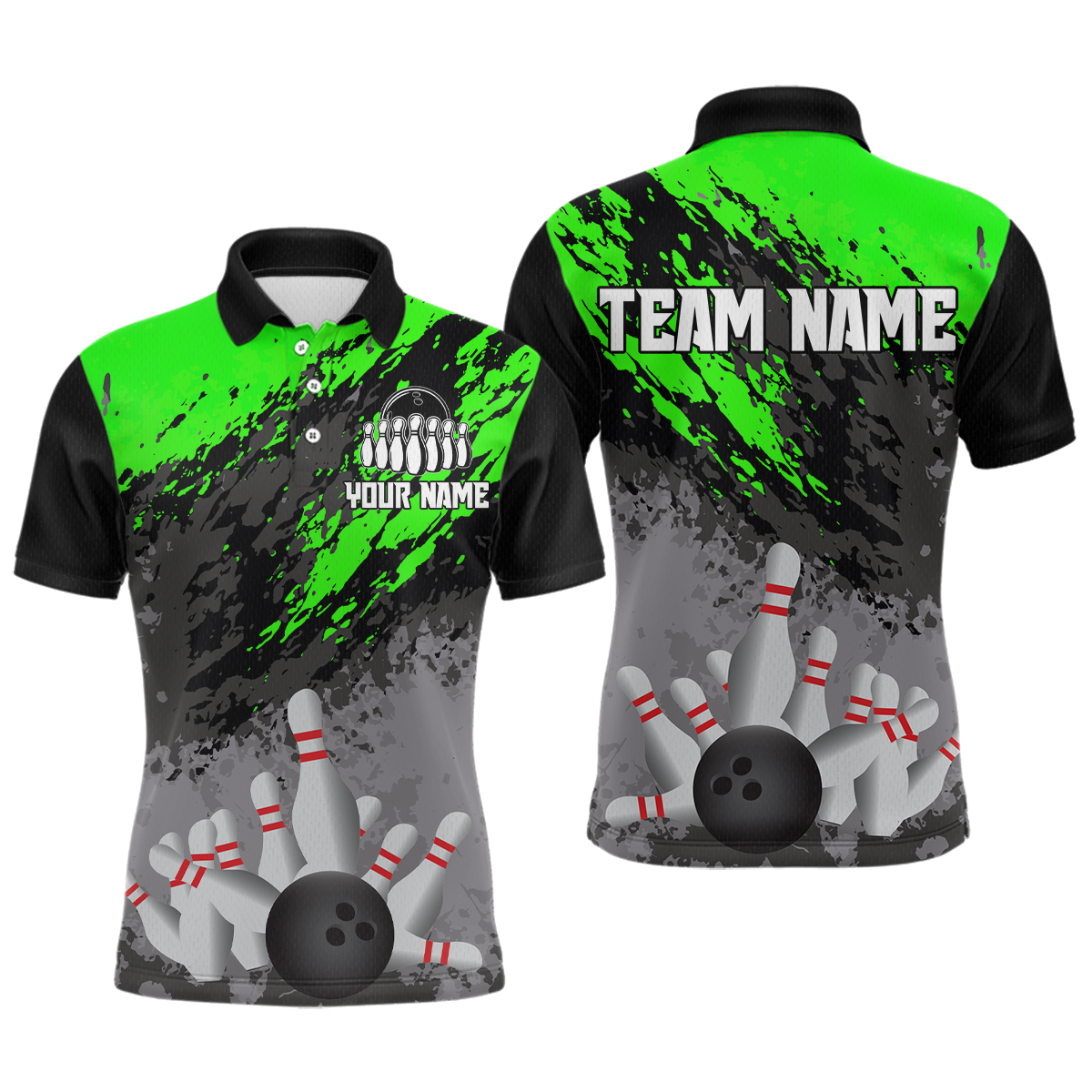 Custom Green Bowling Shirt forMen Women Team Bowling Jersey Bowling Polo & 1/4 Zip Shirt MBL40