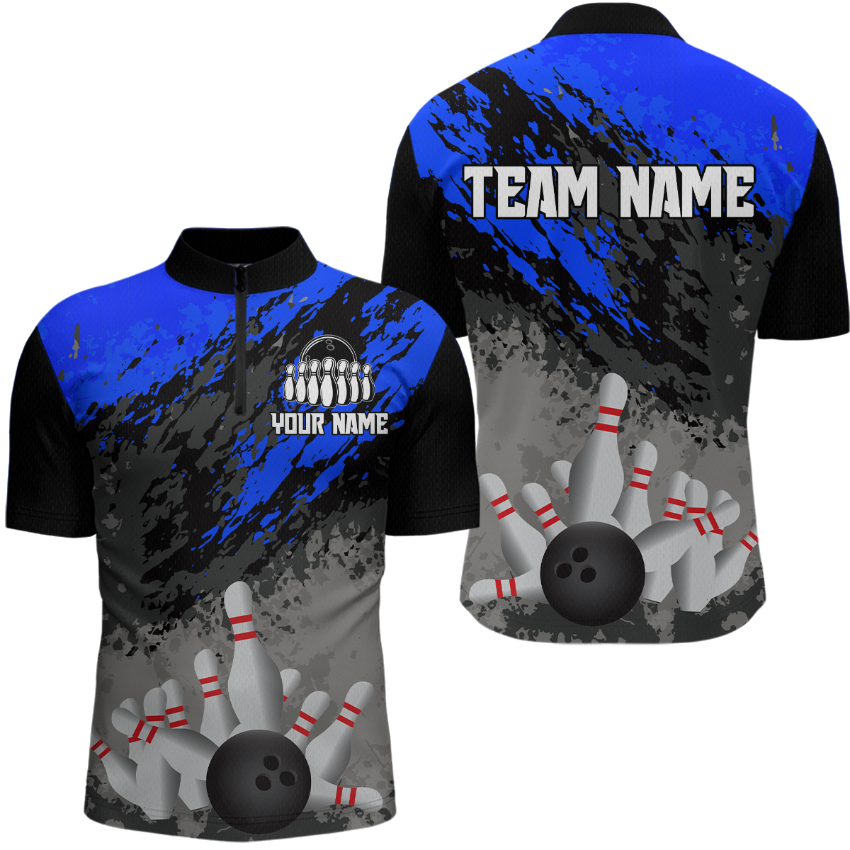 Custom Blue Bowling Shirt forMen Women Team Bowling Jersey Bowling Polo & 1/4 Zip Shirt MBL40