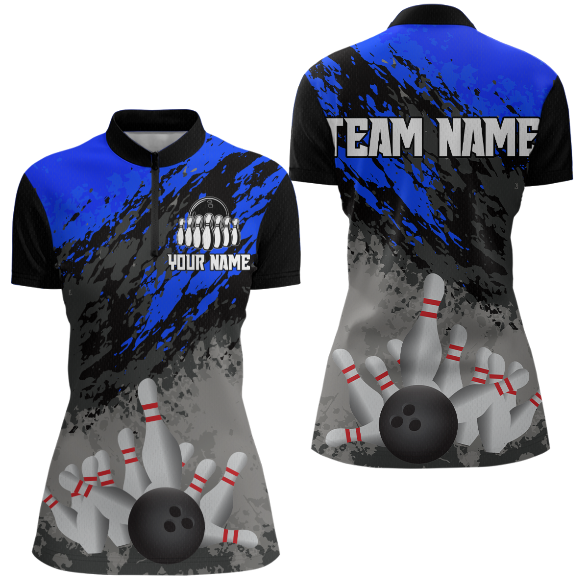 Custom Blue Bowling Shirt forMen Women Team Bowling Jersey Bowling Polo & 1/4 Zip Shirt MBL40