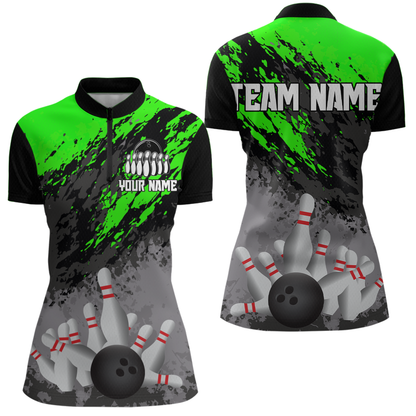 Custom Green Bowling Shirt forMen Women Team Bowling Jersey Bowling Polo & 1/4 Zip Shirt MBL40