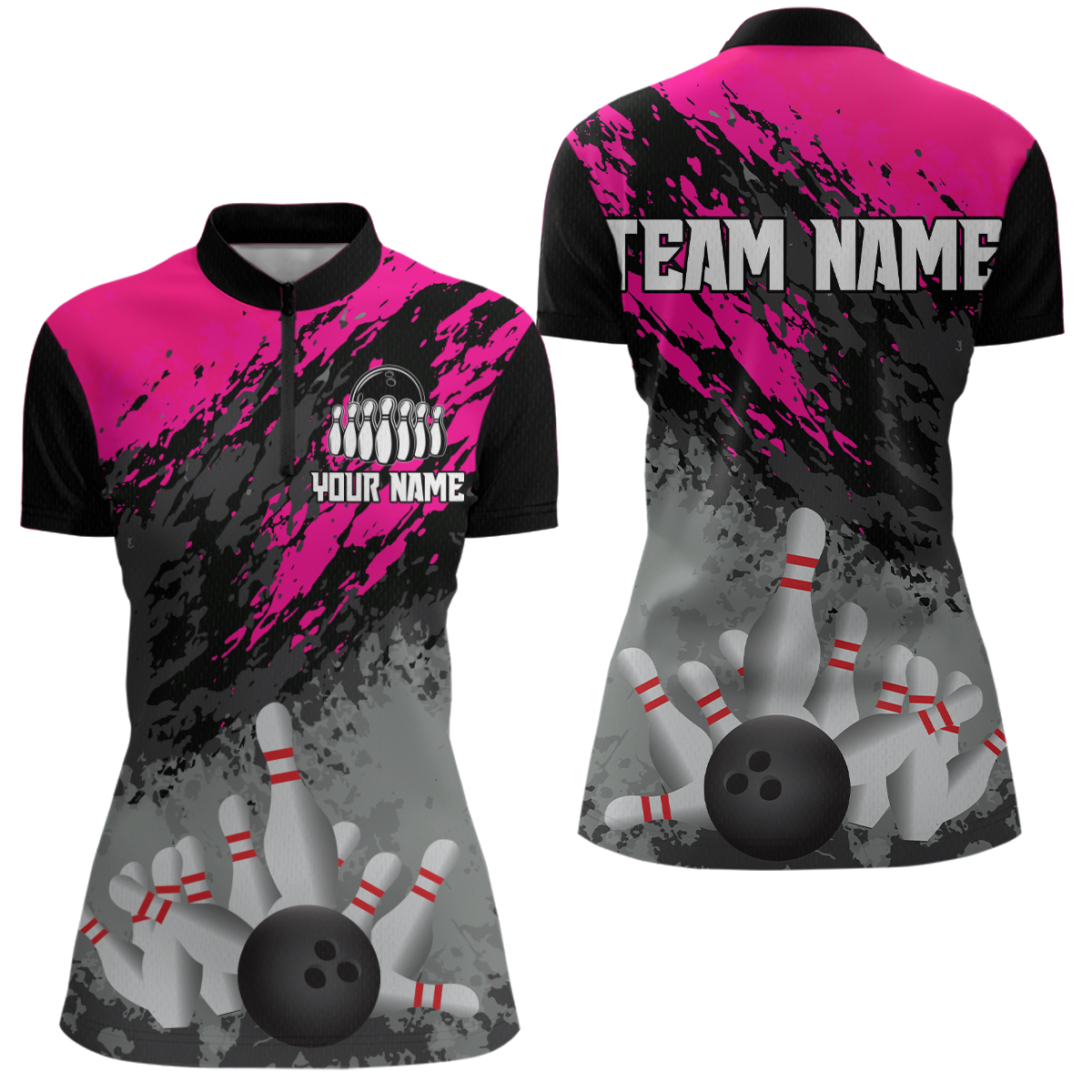 Custom Pink Bowling Shirt forMen Women Team Bowling Jersey Bowling Polo & 1/4 Zip Shirt MBL40