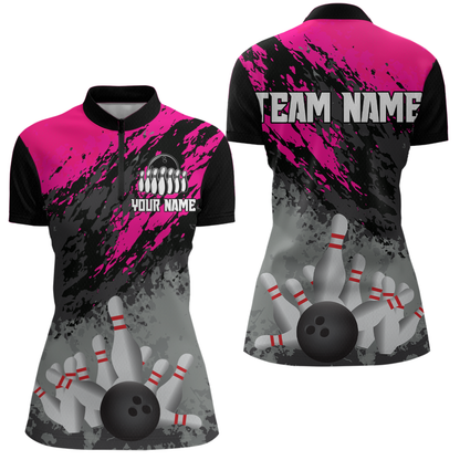 Custom Pink Bowling Shirt forMen Women Team Bowling Jersey Bowling Polo & 1/4 Zip Shirt MBL40
