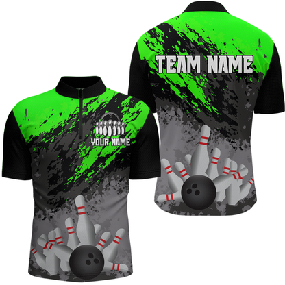 Custom Green Bowling Shirt forMen Women Team Bowling Jersey Bowling Polo & 1/4 Zip Shirt MBL40