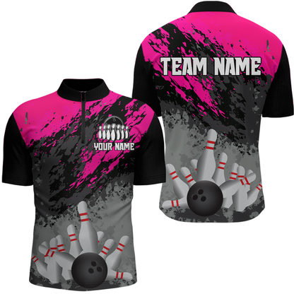 Custom Pink Bowling Shirt forMen Women Team Bowling Jersey Bowling Polo & 1/4 Zip Shirt MBL40