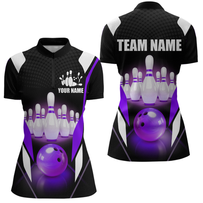 Purple Bowling Shirt for Men and Women Bowling Jersey with Team Bowling Polo & 1/4 Zip MBL42