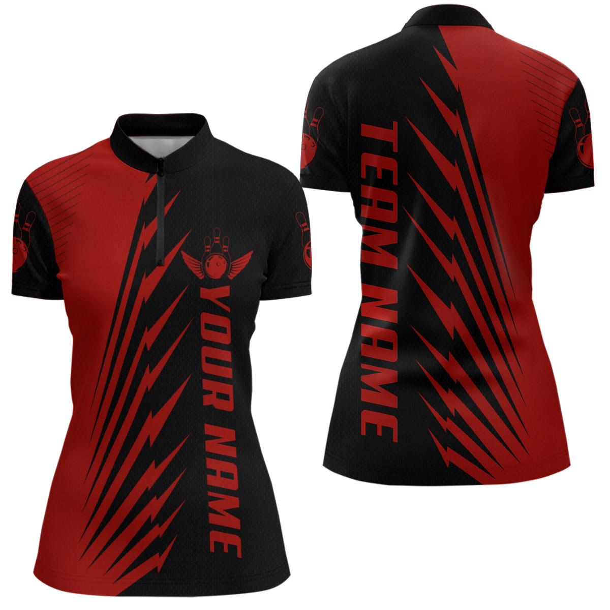 Custom Red Bowling Shirts for Men Women Team Bowling Polo & 1/4 Zip Shirt MBL48