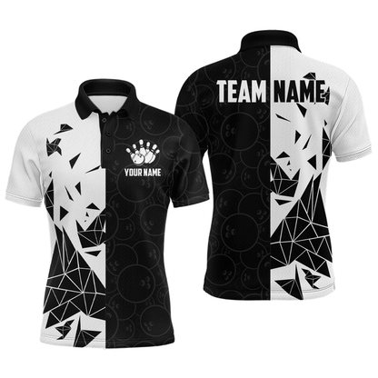 Black & White Bowling Shirts for Women Men Custom Team Bowling Polo&1/4 Zip Shirt MBL174